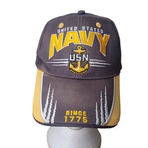 US Navy Brown Yellow  Adjustable Ball Cap Trucker Hat Cotton Distressed